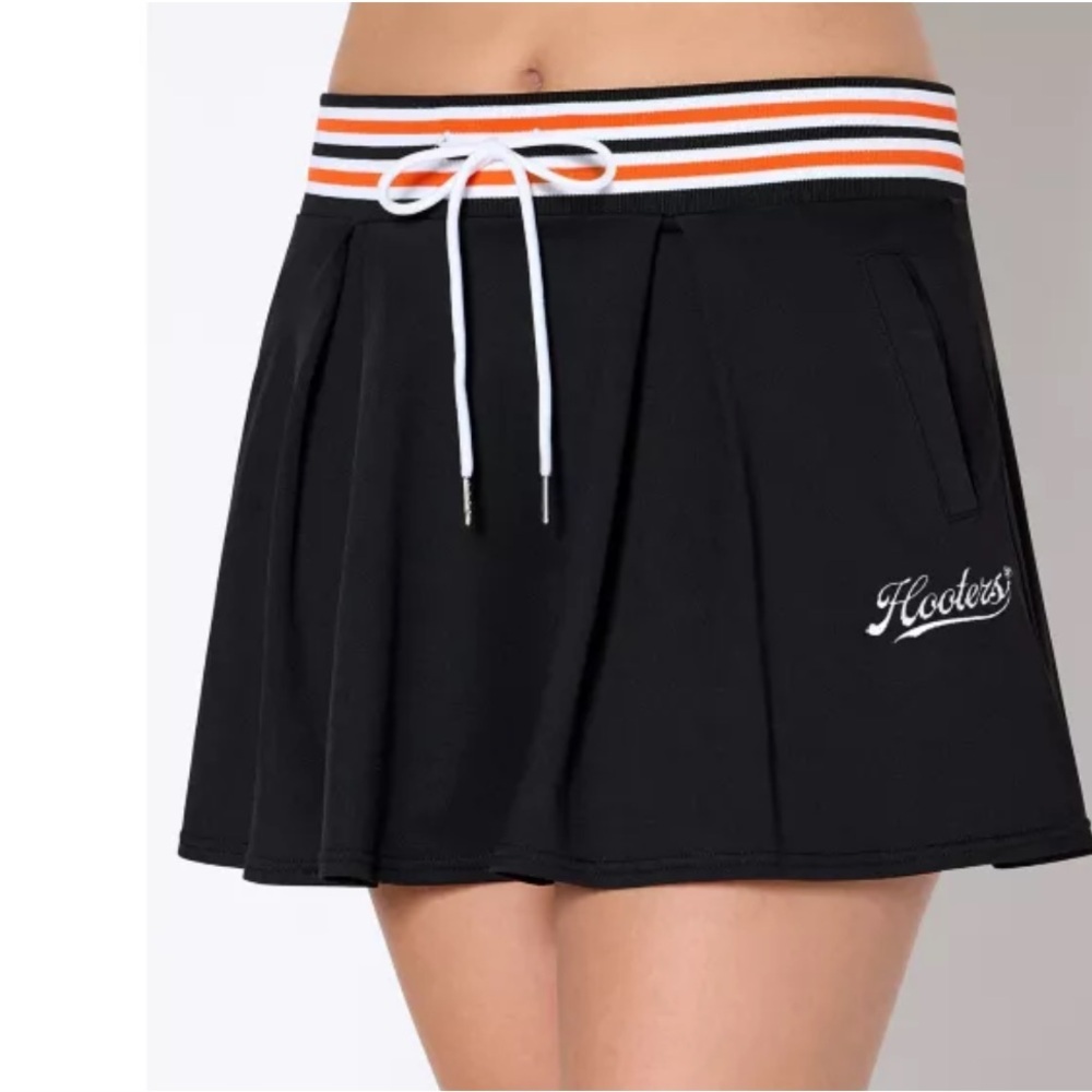 Hooters Athletic Mini Skirt Black Orange White Striped Waist Size XL
